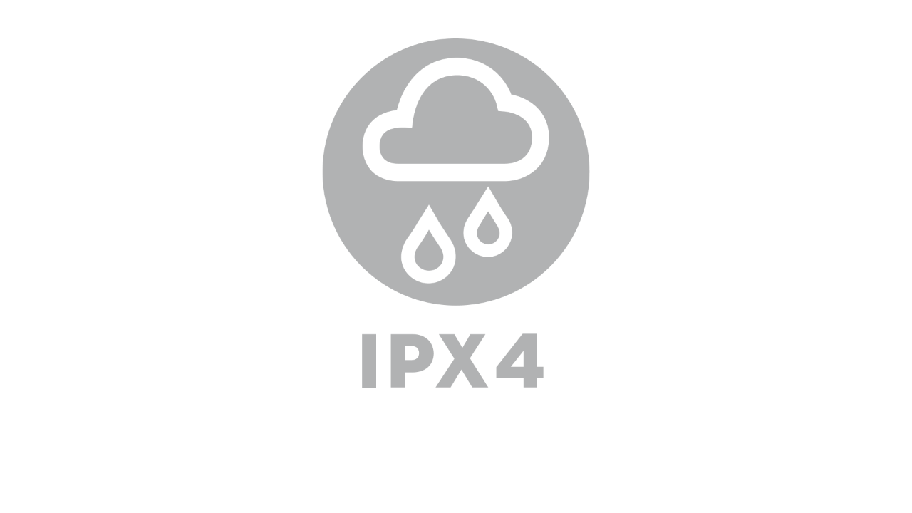 Icône représentant un nuage de pluie, avec l’inscription « IPX4 » en dessous