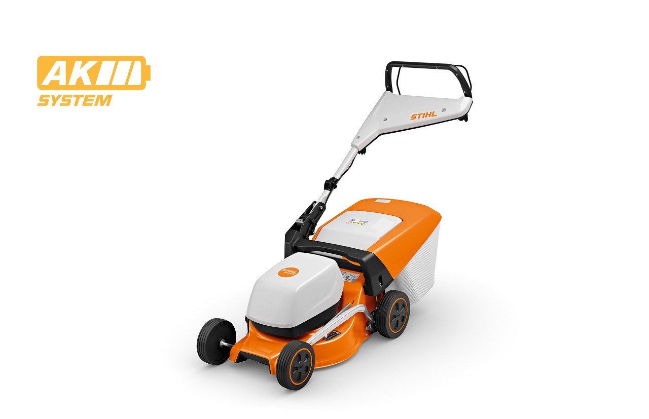 Image produit de la tondeuse à gazon à batterie STIHL RMA 243, icône de batterie en haut à gauche pour le système AK de STIHL