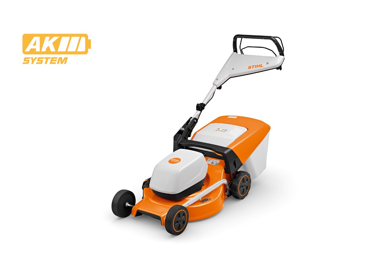 Image produit de la tondeuse à gazon à batterie STIHL RMA 253 T, en haut à gauche icône de la batterie pour le système AK de STIHL 