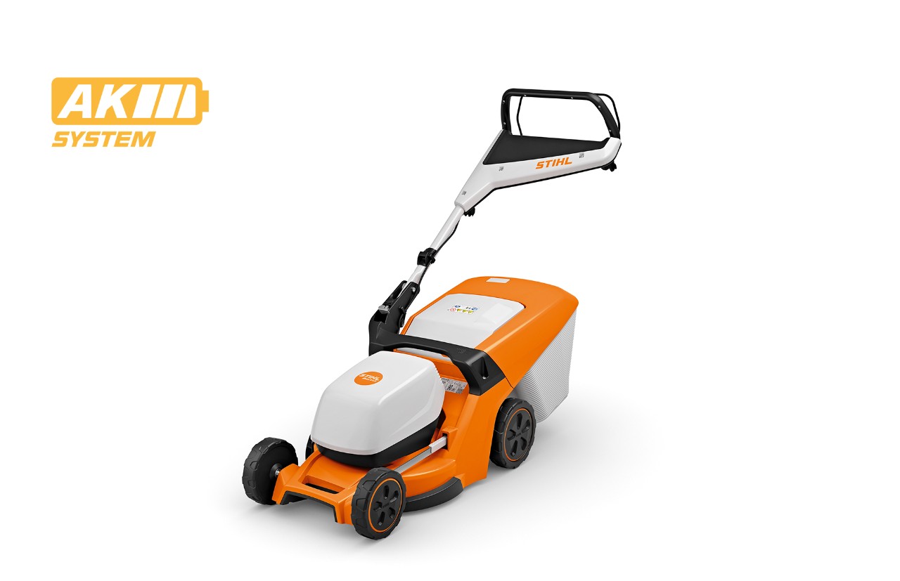 Image produit de la tondeuse à gazon à batterie STIHL RMA 443, icône de batterie en haut à gauche pour le système AK de STIHL