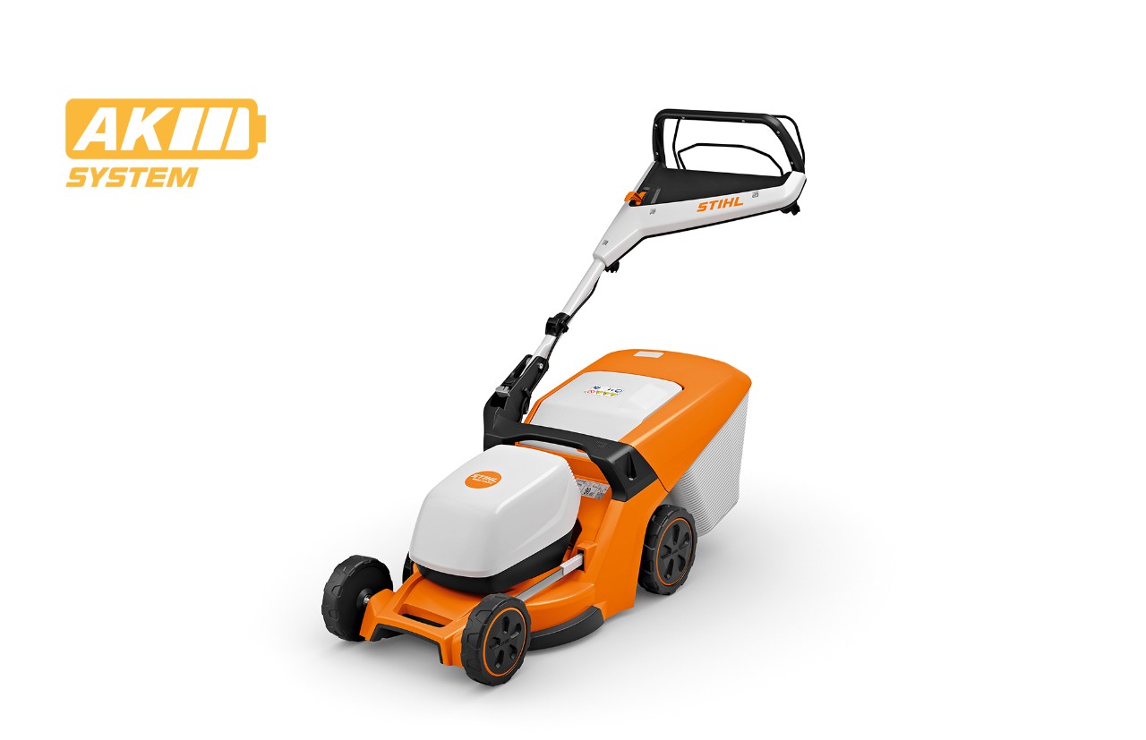 Image produit de la tondeuse à gazon à batterie STIHL RMA 443 V, en haut à gauche icône de la batterie pour le système AK de STIHL