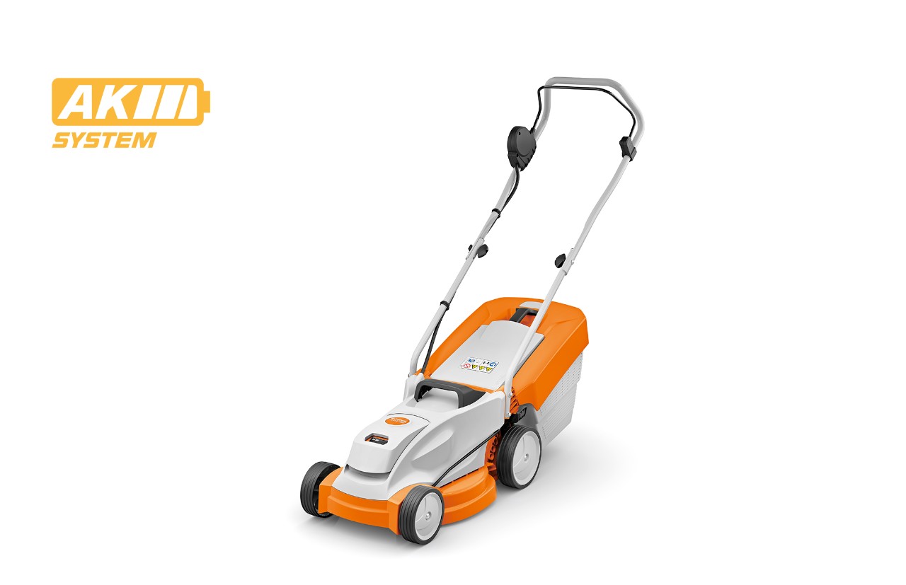 Image produit de la tondeuse à gazon à batterie STIHL RMA 235, icône de batterie en haut à gauche pour le système AK de STIHL